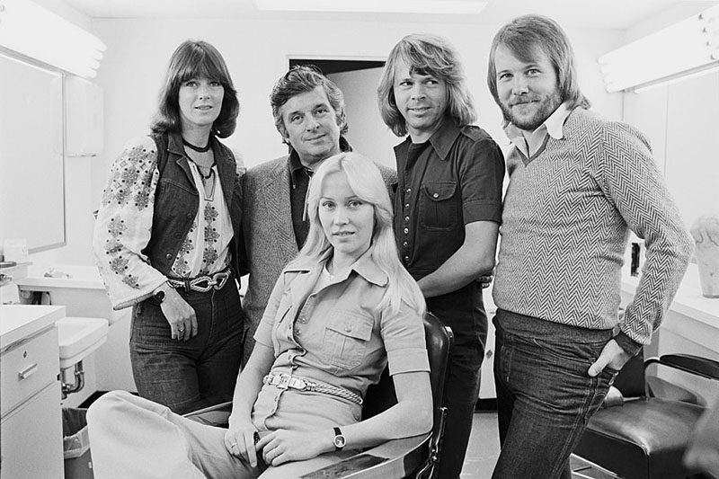 Abba pose for a photo in their dressing room backstage at Saturday Night Live.