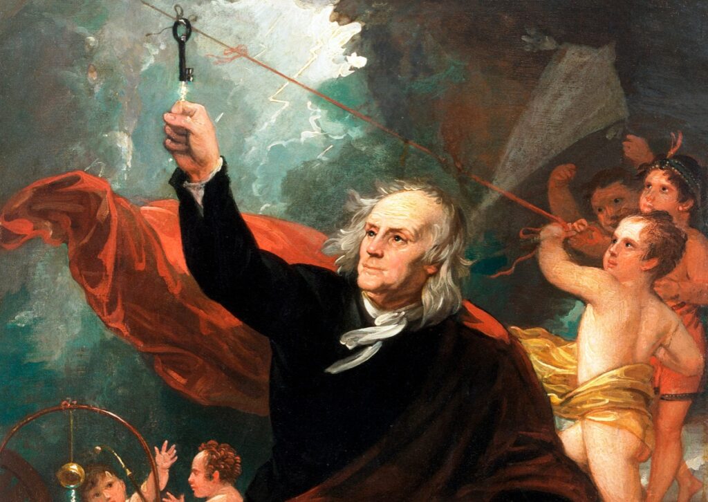 Benjamin Franklin Drawing Electricity from the Sky by Benjamin West
