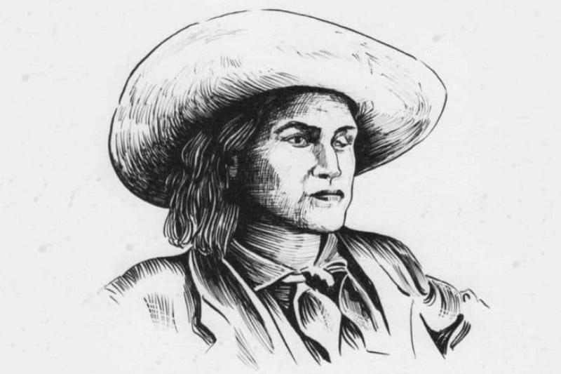 A sketch of Charley shows her in a hat and male attire with shoulder-length hair.