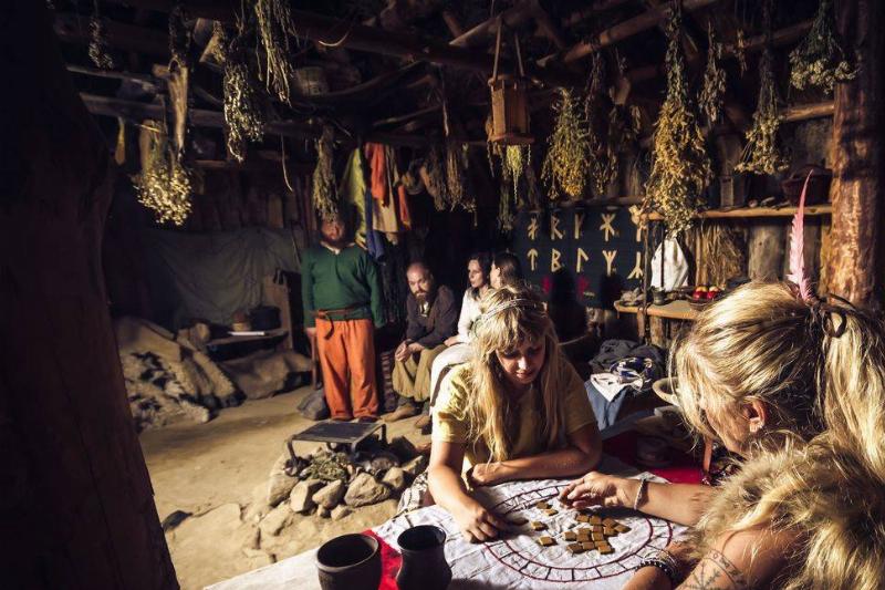 Fortune telling, interior of a Viking hut
