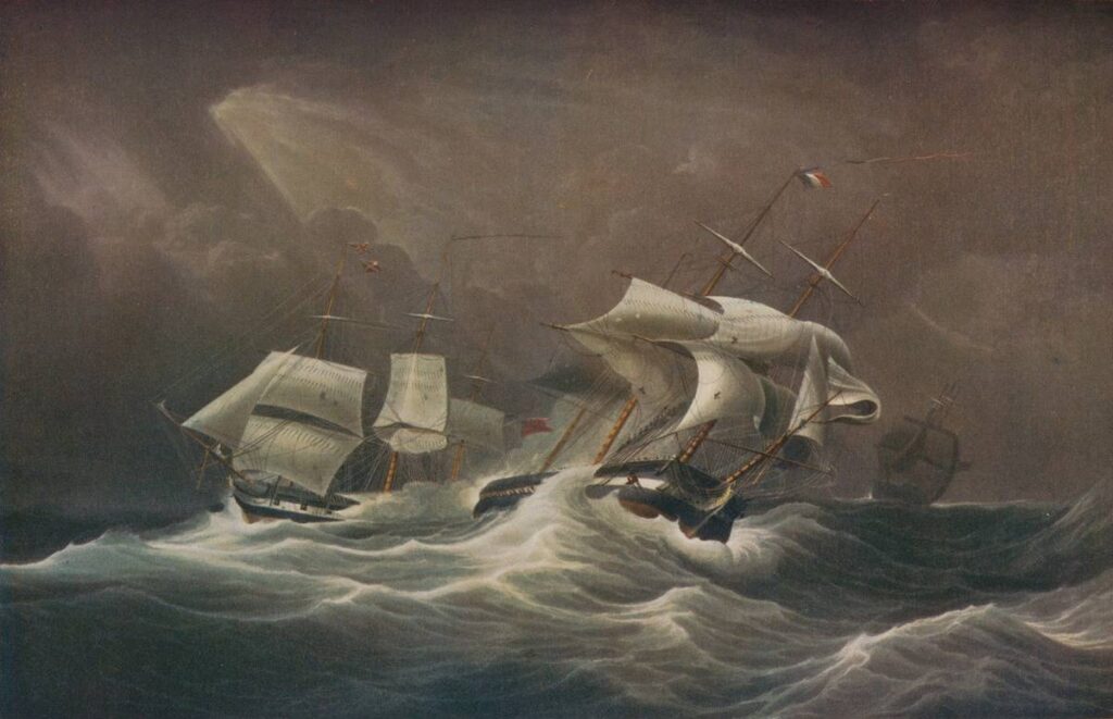 In this painting by Edward Duncan, French ships are swaying by a storm.